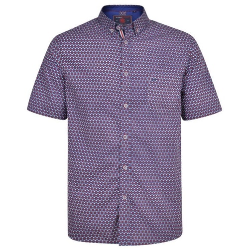KAM Short Sleeve Dobby Print Shirt Navy